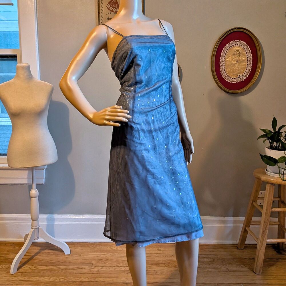 Vintage Y2K Express Mesh Midi Dress Mermaid Sequin Siren Gray Size 7/8